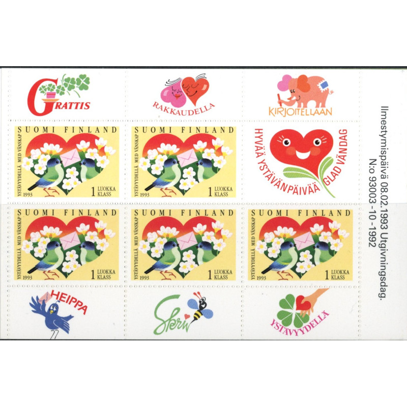 Finland. 1993. Venskabsmærke, hæfteblok. AFA nr 1186 **            , postfrisk stemplet FDC