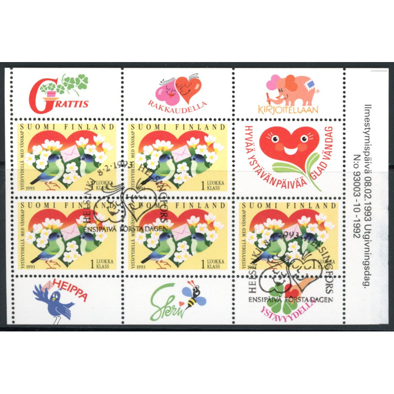 Finland. 1993. Venskabsmærke, hæfteblok. AFA nr 1186 **            , postfrisk stemplet FDC
