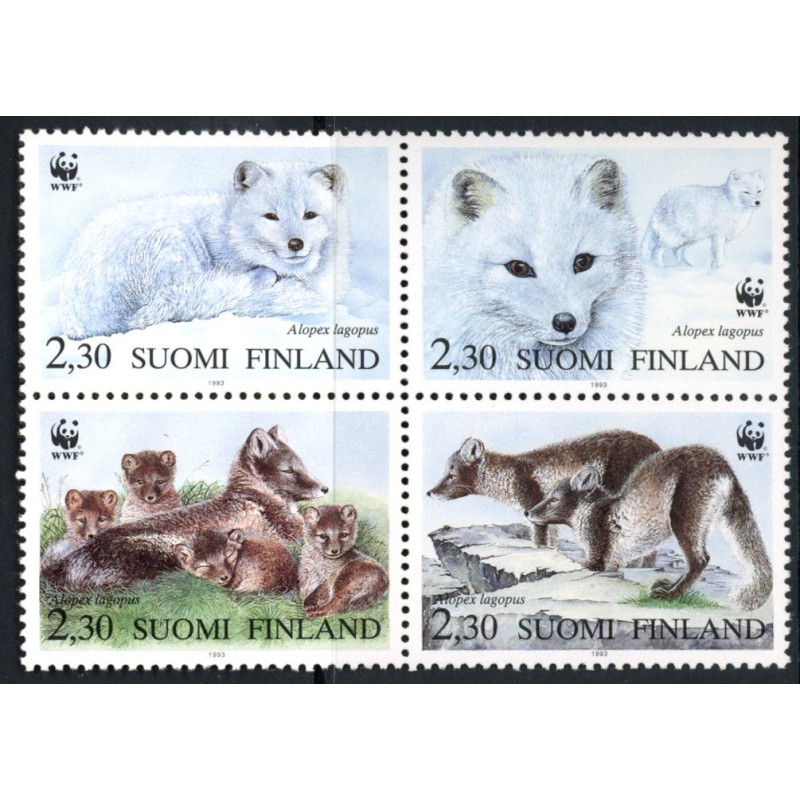 Finland. 1993. Nordiske fjeldræve, sammentryk. AFA nr 1191-94 **              , postfrisk stemplet FDC