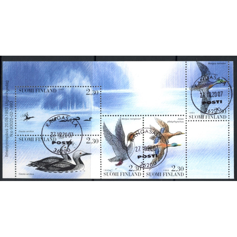 Finland. 1993. Havfugle, i miniark. AFA nr 1212-16 **         , postfrisk stemplet FDC