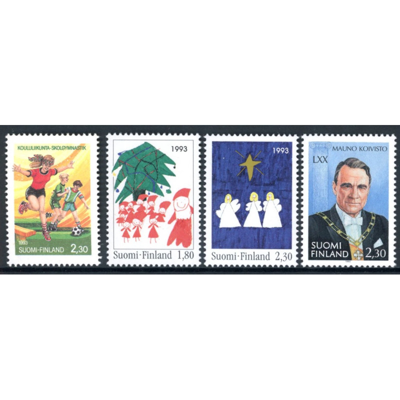 Finland. 1993. Skoleidræt, julefrimærker og Koivisto. AFA nr 1221-24 **        , postfrisk stemplet FDC