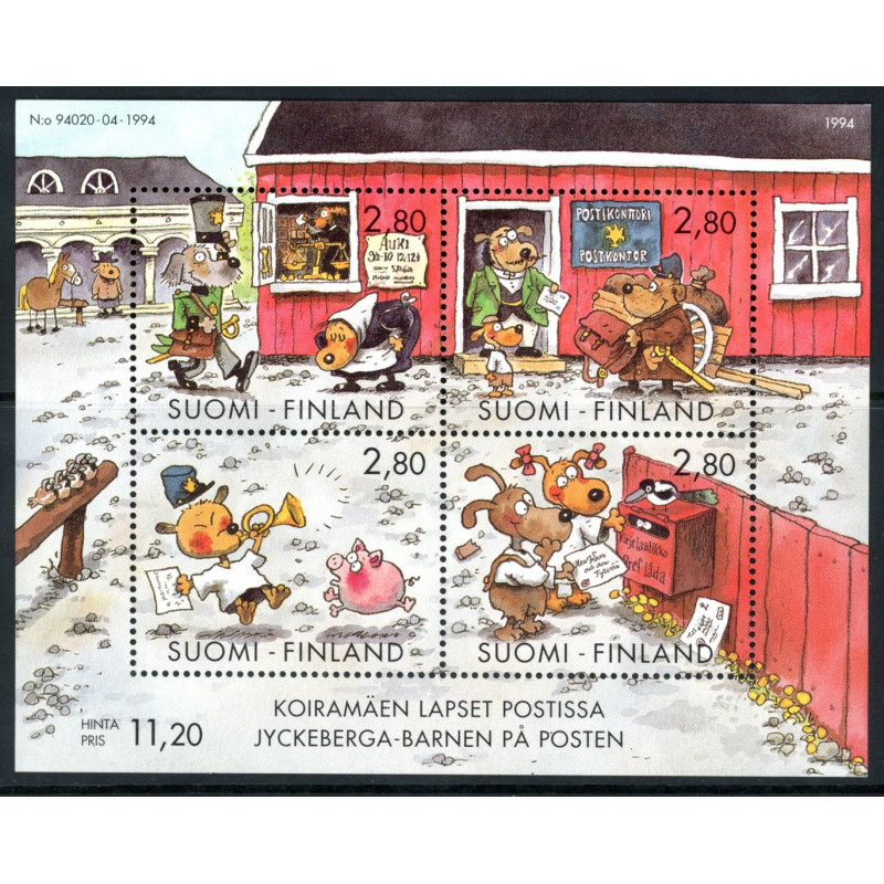 Finland. 1994. Hundebørnene fra Jyckeberg, miniark AFA nr. 1259-62 **        , postfrisk stemplet FDC