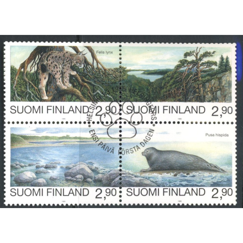 Finland. 1995. Truede dyr, sammentryk. AFA nr. 1278-81 **       , postfrisk stemplet FDC