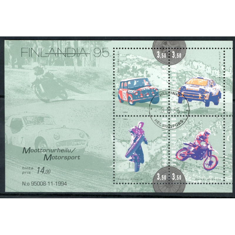 Finland. 1995. Motorsport, miniark. AFA nr. 1286-89 **       , postfrisk stemplet FDC