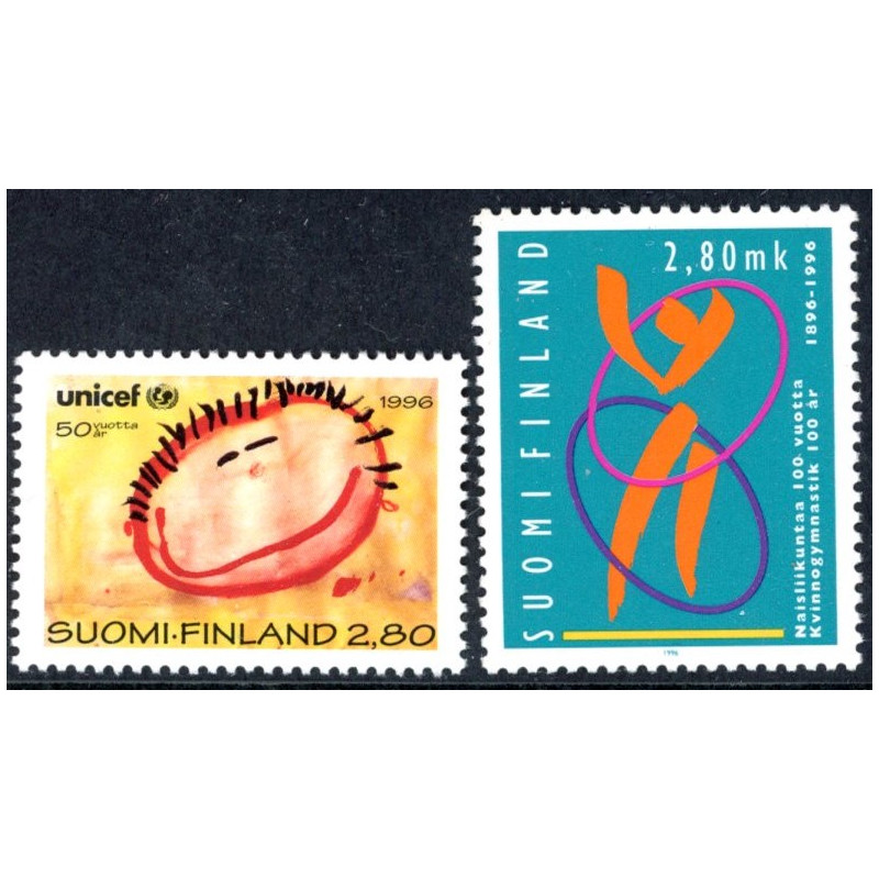 Finland. 1996. UNICEF, og Kvindegymnastik. AFA nr. 1320-21 **            , postfrisk stemplet FDC