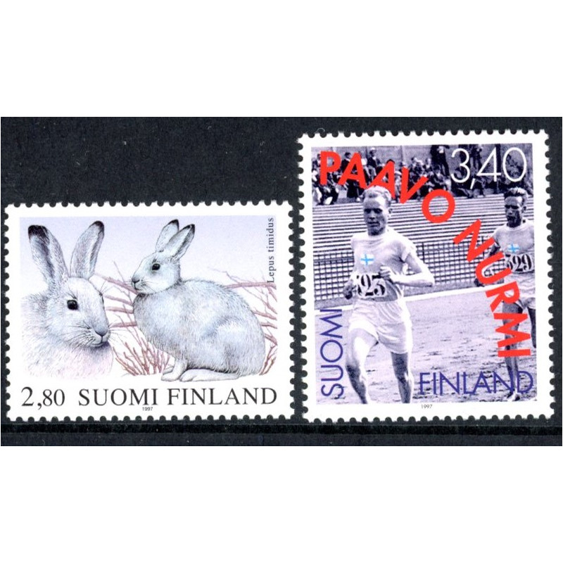 Finland. 1997. Skovhare og Paavo Nurmis. AFA nr. 1369-70 **     , postfrisk stemplet FDC