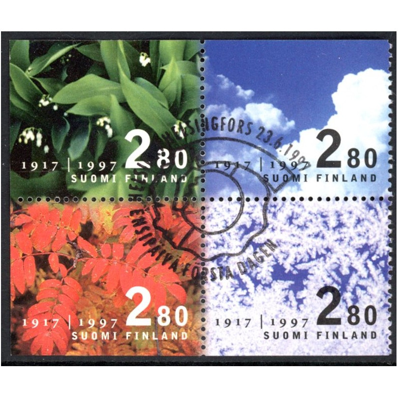 Finland. 1997. Finlands statsjubilæum, sammentryk. AFA nr. 1380-83 **      , postfrisk stemplet FDC