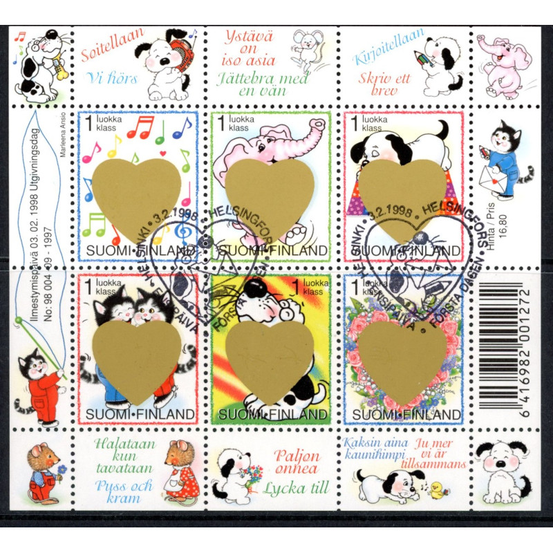 Finland. 1998. Skt. Valentins dag, miniark. AFA nr. 1409-14 **      , postfrisk stemplet FDC