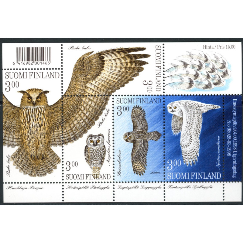 Finland. 1998. Ugler, i sammentryk. AFA nr. 1435-39 **    , postfrisk stemplet FDC