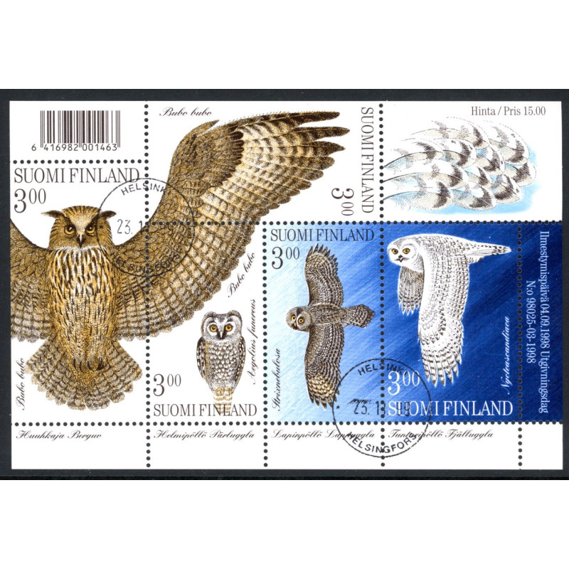Finland. 1998. Ugler, i sammentryk. AFA nr. 1435-39 **    , postfrisk stemplet FDC