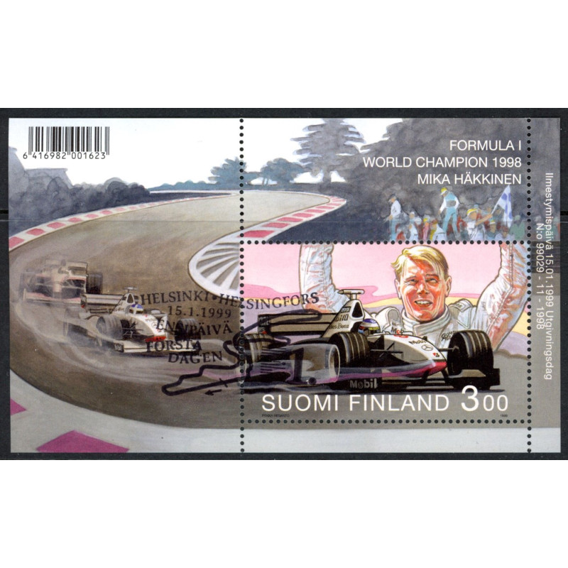 Finland. 1999. Mika Häkkinen, Miniark. AFA nr. 1449 **    , postfrisk stemplet FDC