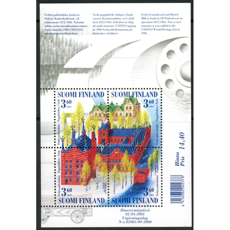 Finland. 2001. Papfabrikken i Verla, miniark. AFA nr. 1544-47 **      , postfrisk stemplet