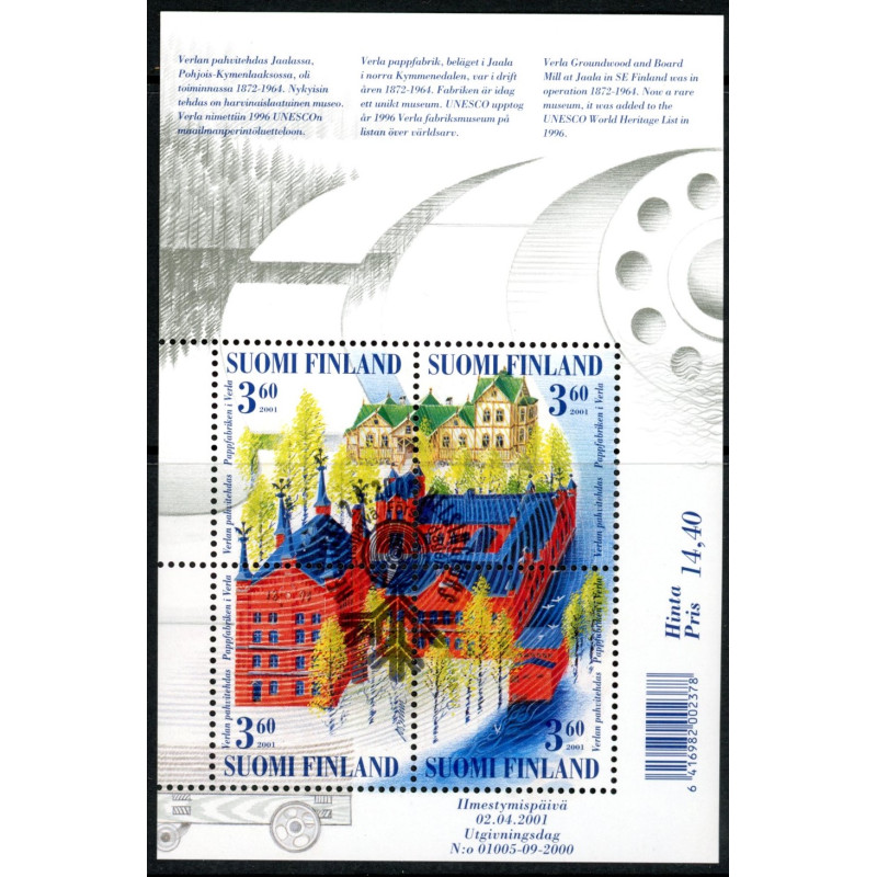 Finland. 2001. Papfabrikken i Verla, miniark. AFA nr. 1544-47 **      , postfrisk stemplet