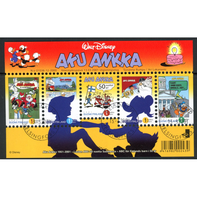 Finland. 2001. Anders And bladet 50 år, miniark. AFA nr. 1551-56 **     , postfrisk stemplet