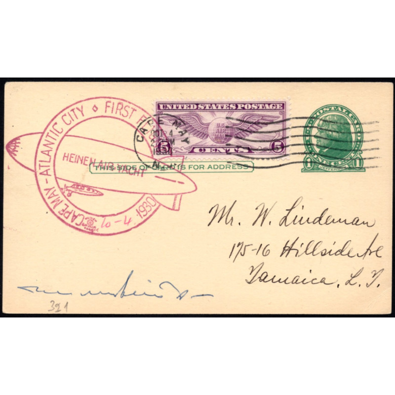 USA. 1930. Opfrankeret Zeppelin helsag til Jamaica. sign af Willy Von Meister (agent for Zepplin i USA)