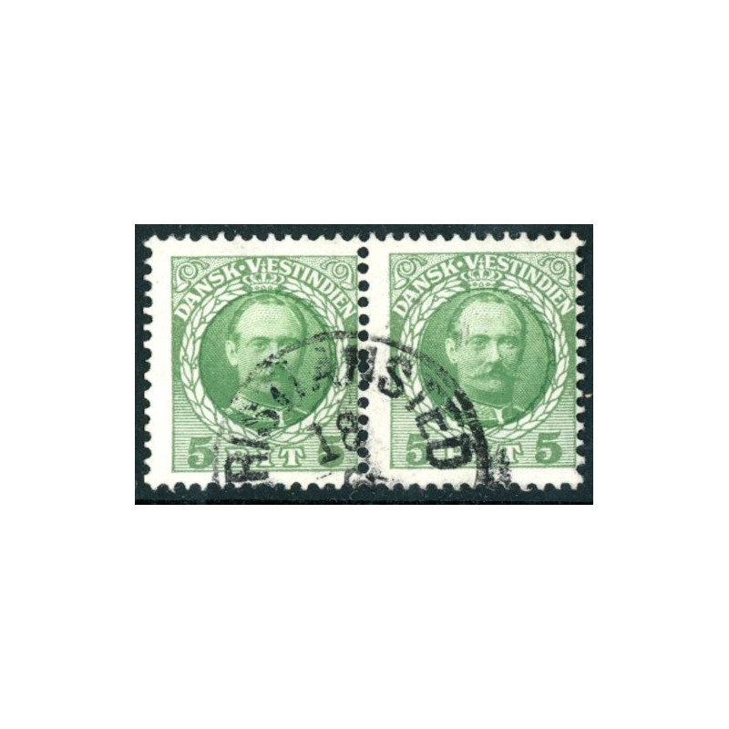 DWI. 1907-08. Kong Fred. VIII 5 bit. stemplet Frederikssted . AFA nr 36 st. parstykke