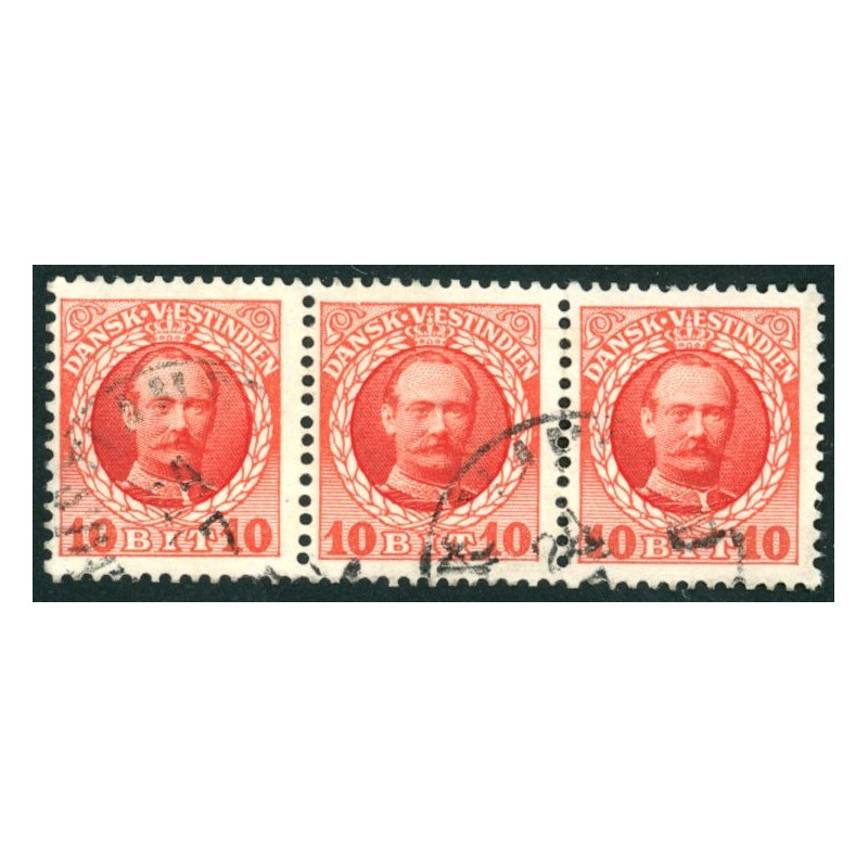 DWI. 1907-08. Kong Fred. VIII 10 bit. stemplet 3-stribe