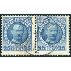 DWI. 1907-08. Kong Fred. VIII 25 bit. stemplet St, Thomas . AFA nr 40 st. parstykke