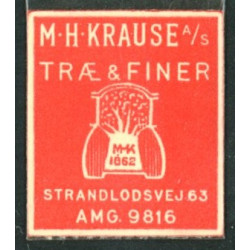 Frimærkepenge 2 Øre " M.H. Krause Træ & Finer" Rød