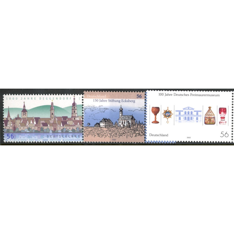 Vesttyskland. 2002. Deggendorf, Ecksberg, og Frimurermuseum. AFA nr. 2177-79 **                (o)