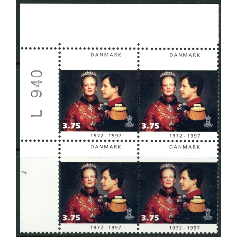 1997. Dr. Margrethe 25's års regeringsjubilæum. med varianten.AFA nr. 1135y ** postfrisk         Stemplet FDC