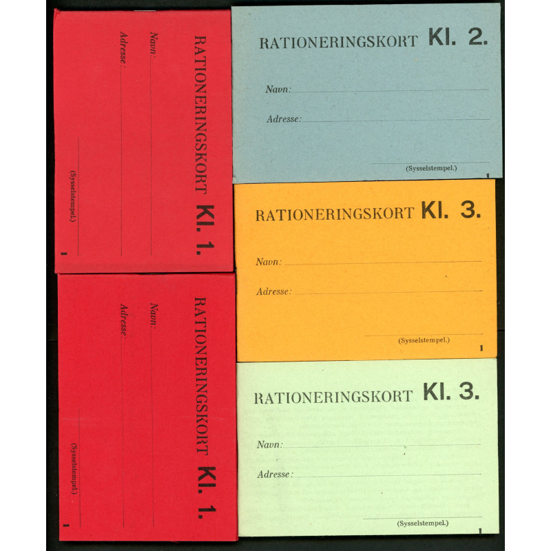 1945-. Grønlandske Rationeringskort/hæfter 1-3 Klasse (5 forskellige)