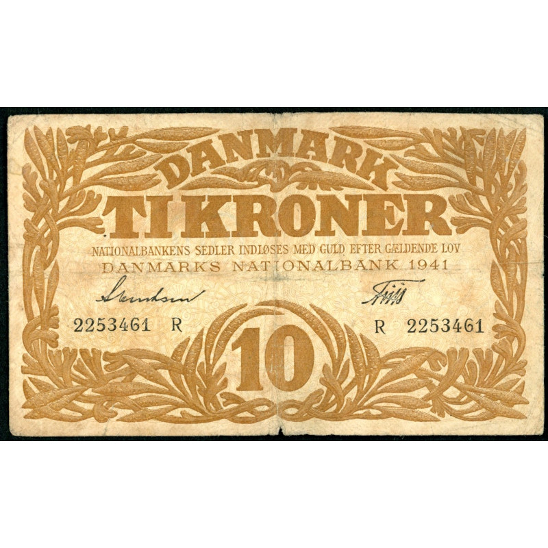 Danmark. 10 kr. Sieg 104 DOP 119 Pick 26 1941 R  F (VG)