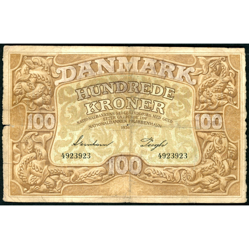 Danmark. 100 kr. Sieg 110 DOP 121 Pick 28 1936 Svendsen Q (VG)