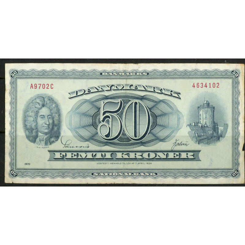 Danmark. 50 kr. Sieg 135 DOP 144 Pick 45f-l 1970 A9 (1+)