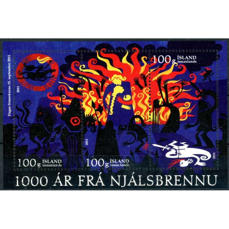 Island. 2011. Njals Saga, miniark. AFA nr. 1313 **     stemplet FDC