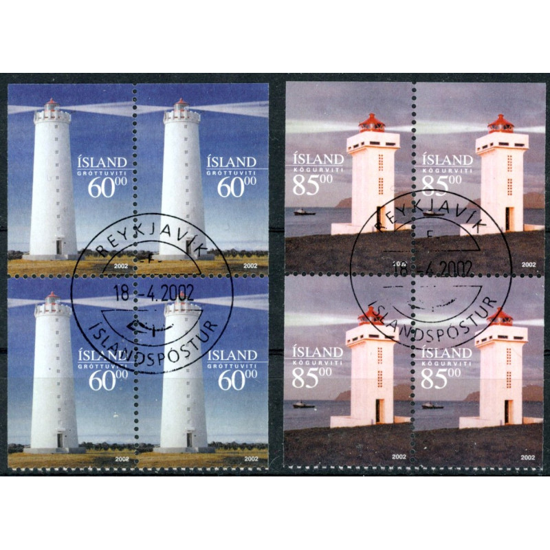 Island. 2002. Fyrtårne i sammentryk. AFA nr. 992Cv-993Dnh ** (4-blokke)    postfrisk st. stemplet FDC