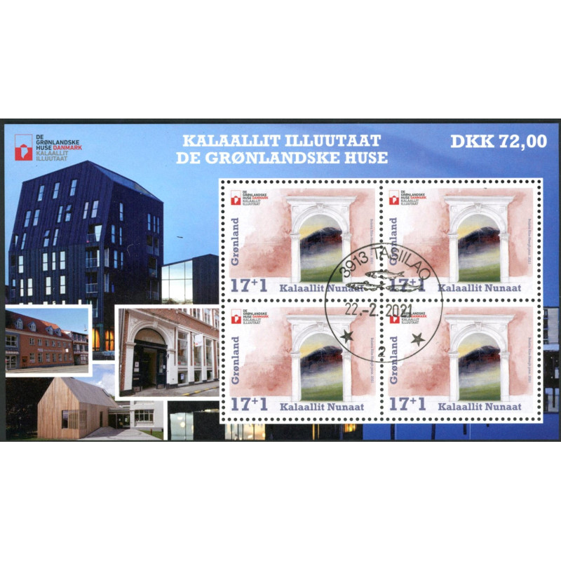 2021. Grønlandske huse i Danmark, miniark. AFA nr. 869 **                 postfrisk  stemplet FDC
