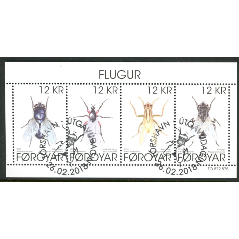Færøerne 2018. Fluer, miniark, AFA nr 903 **, Postfrisk stemplet FDC