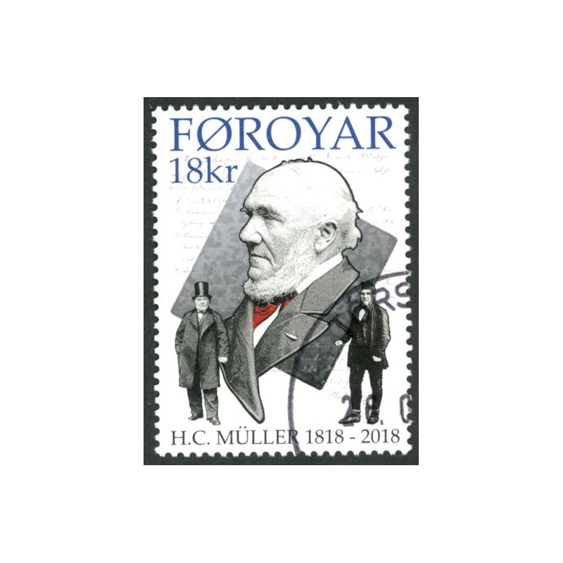 Færøerne. 2018. H. C. Müllers fødsel, AFA nr 904 ** , Postfrisk stemplet FDC