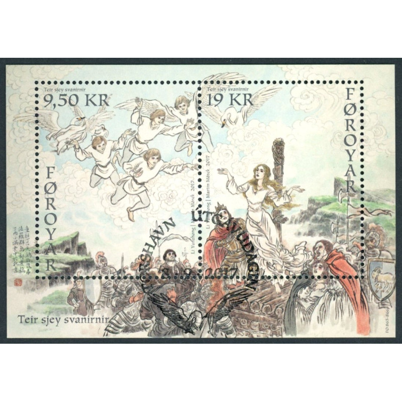 Færøerne 2017. De syv svaner, miniark. AFA nr 893, Postfrisk stemplet FDC