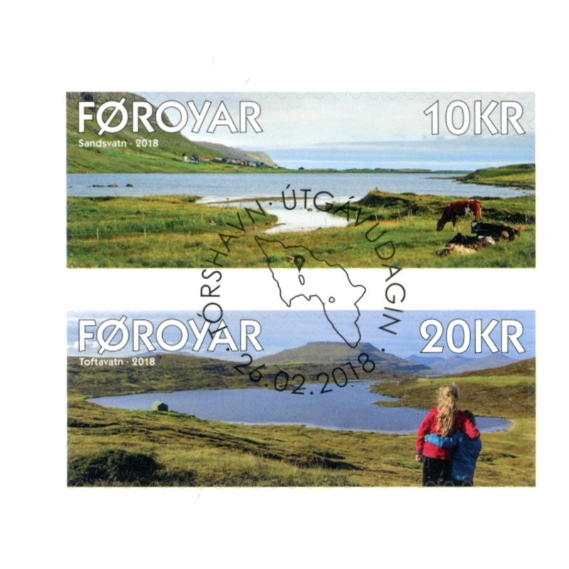 Færøerne. 2018. Sandvatn & Toftavatn,fra hæfter AFA nr 905-06E **   , Postfrisk stemplet FDC