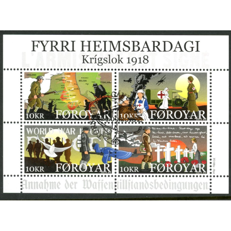 Færøerne. 2018. Første Verdenskrig slutter, miniark. AFA nr. 925 ** , Postfrisk stemplet FDC