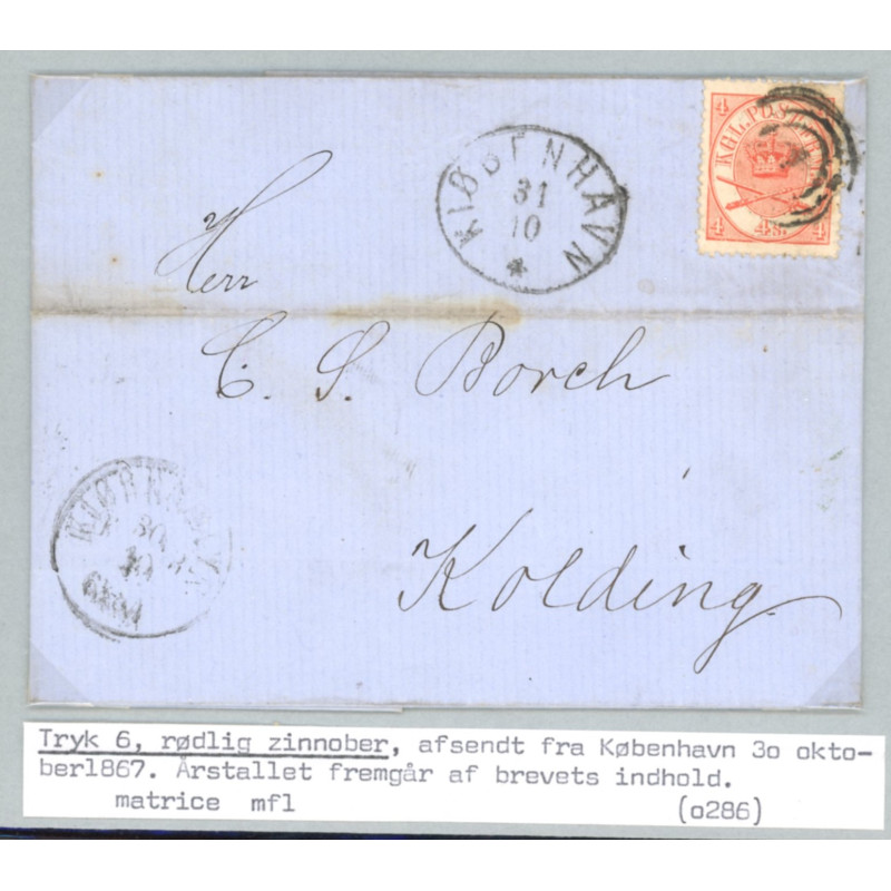 1864. 4 Sk. tryk 3, på brev (se foto)