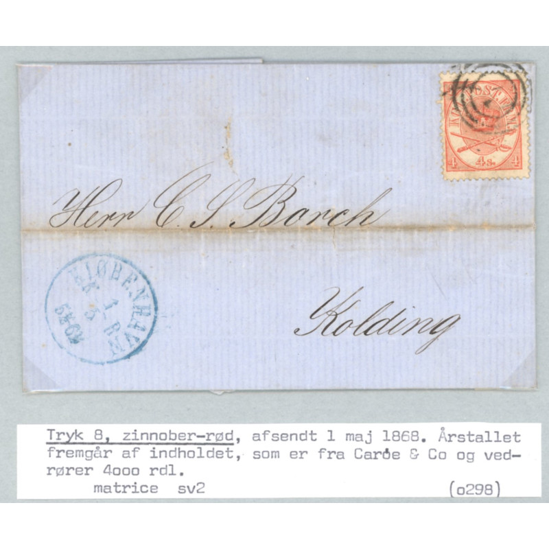 1864. 4 Sk. tryk 3, på brev (se foto)