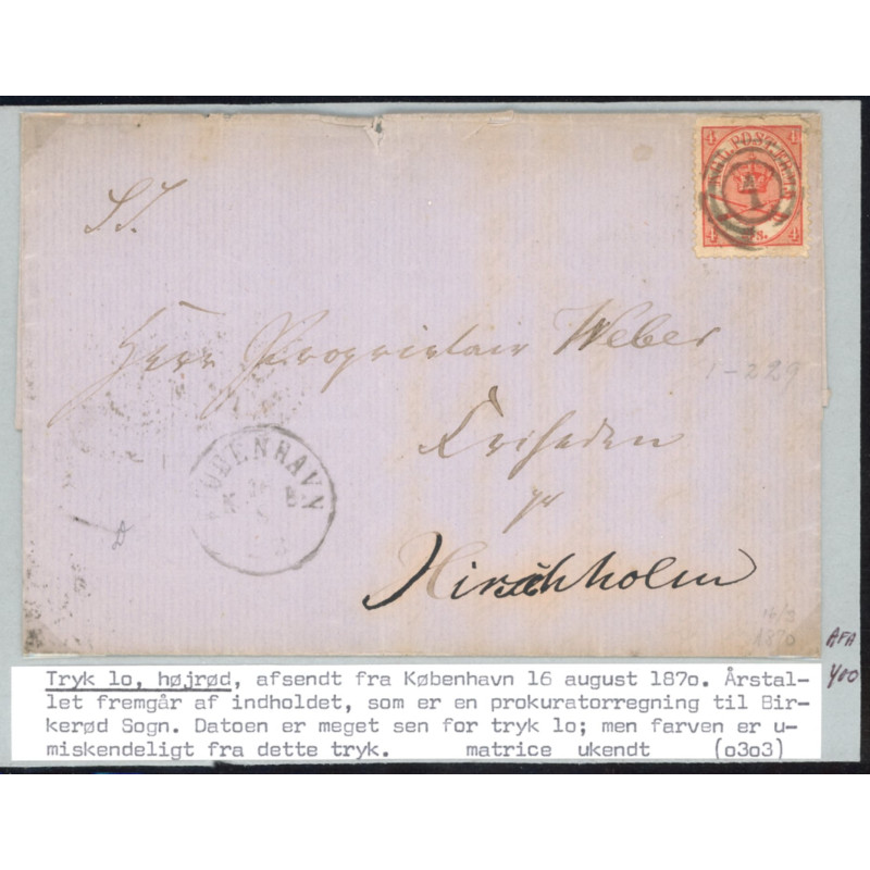 1864. 4 Sk. tryk 3, på brev (se foto)