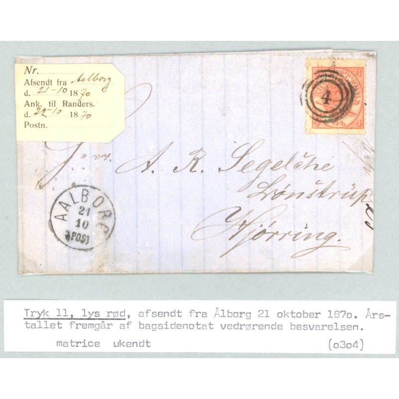 1864. 4 Sk. tryk 3, på brev (se foto)