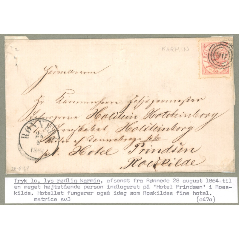 1864. 4 Sk. tryk 3, på brev (se foto)