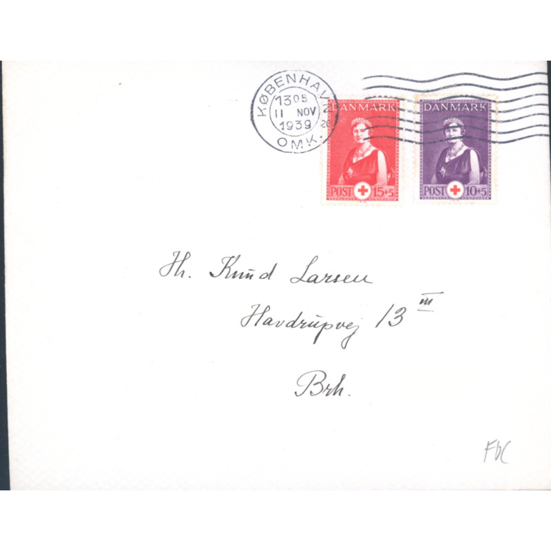 1939. 10-15+5 Øre. Dronning Alexandrine på uofficiel FDC 252-53