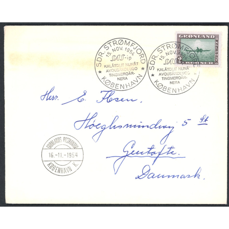 1954. 2 kr Amerikaudgaven, på kuvert med særstempel SAS