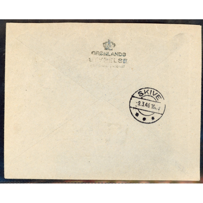 1938. Kong Chr. X og Isbjørn, på rekommanderet brev sendt med "S/S HANS EGEDE 1 TUR" Egedesminde 14.5.1939 ankomststemplet KØBEN