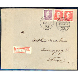 1938. Kong Chr. X og Isbjørn, på rekommanderet brev sendt med "S/S HANS EGEDE 1 TUR" Egedesminde 14.5.1939 ankomststemplet KØBEN