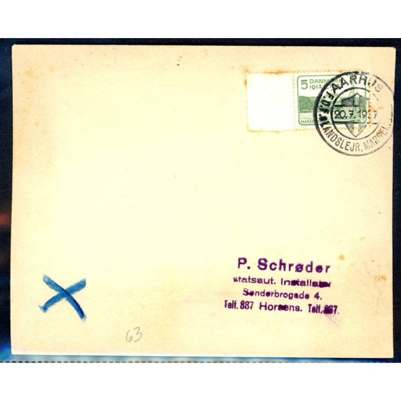 1937. Kuvert med særstempel Aarhus F.D.F.s Landslejr. Marselisborg d. 20.7.1937 til  Horsens