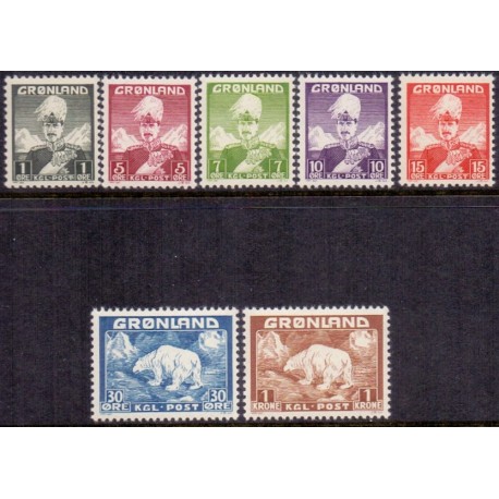 1938. Kong Chr. X og Isbjørn komplet sæt, postfrisk