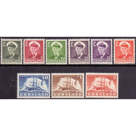 1950. Kong. Fred. IX og Gustav Holm, AFA nr. 28-35, komplet postfrisk