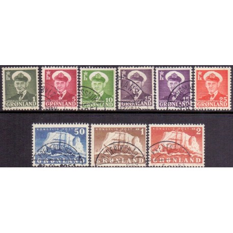 1950. Kong. Fred. IX og Gustav Holm, AFA nr. 28-35, komplet stemplet